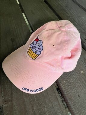 Life is Good Youth S Pink Cupcake Embroidered Adjustable Baseball Cap Hat
